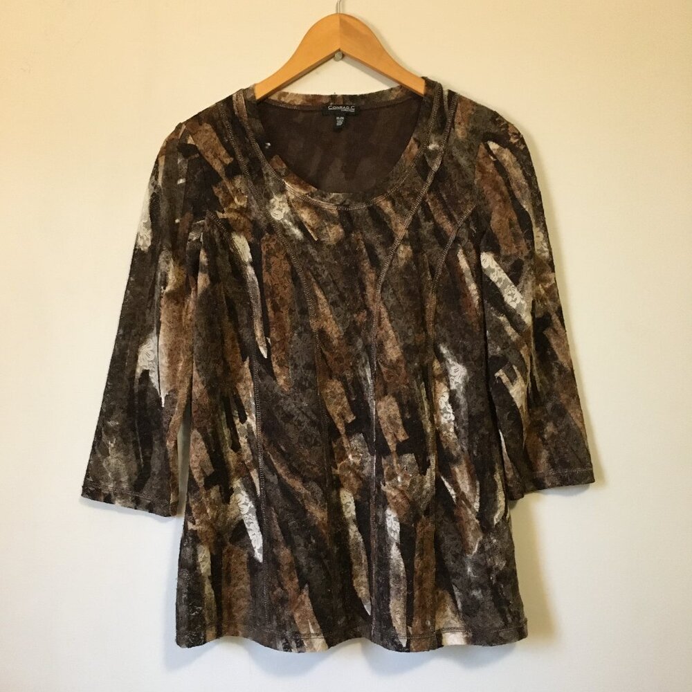 VTG Y2K Conrad C Gold Bronze Brown Lace Mesh Top M Whimsigoth